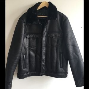 Faux leather jacket with black faux fur
